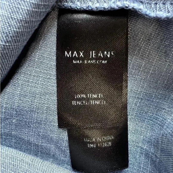 Max Jeans Women's Chambray Dress Blue Denim Dress Roll Tab Sleeves Collar - Sz 4 - Picture 6 of 10